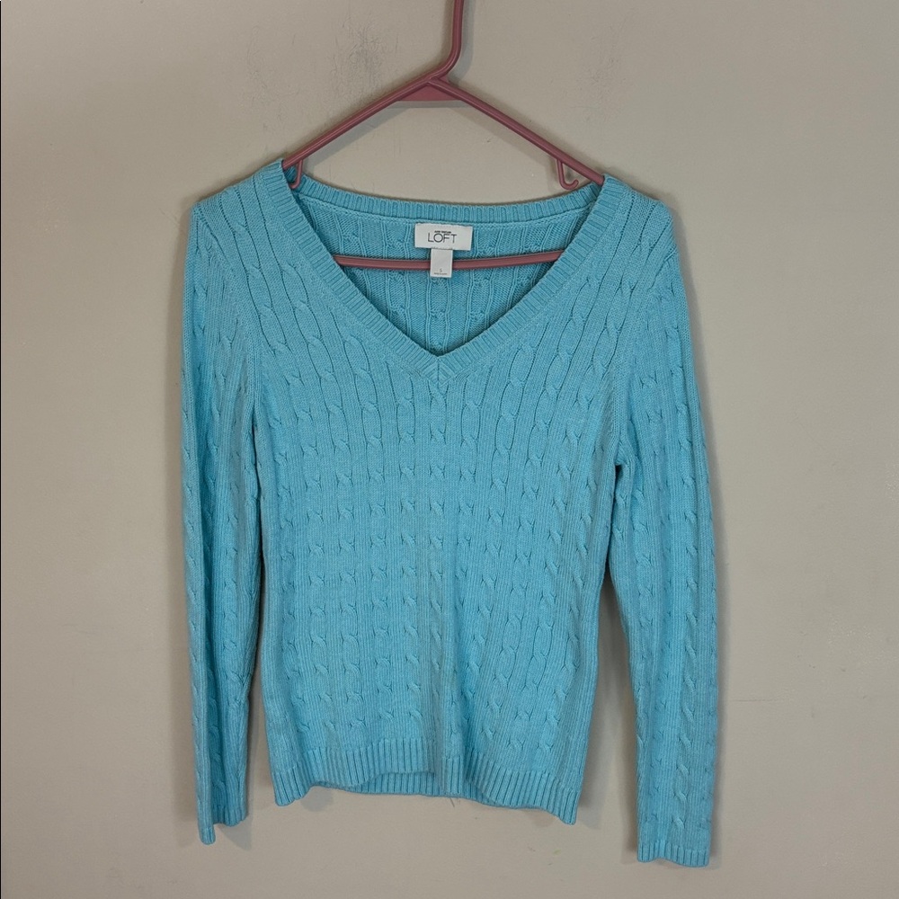 Loft  Pastel Turquoise Cable Knit Sweater Size Small